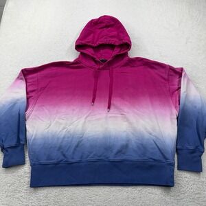 Lauren Ralph Lauren Ombre Dip Dye Cotton Hoodie Sweatshirt XL Pink Blue White